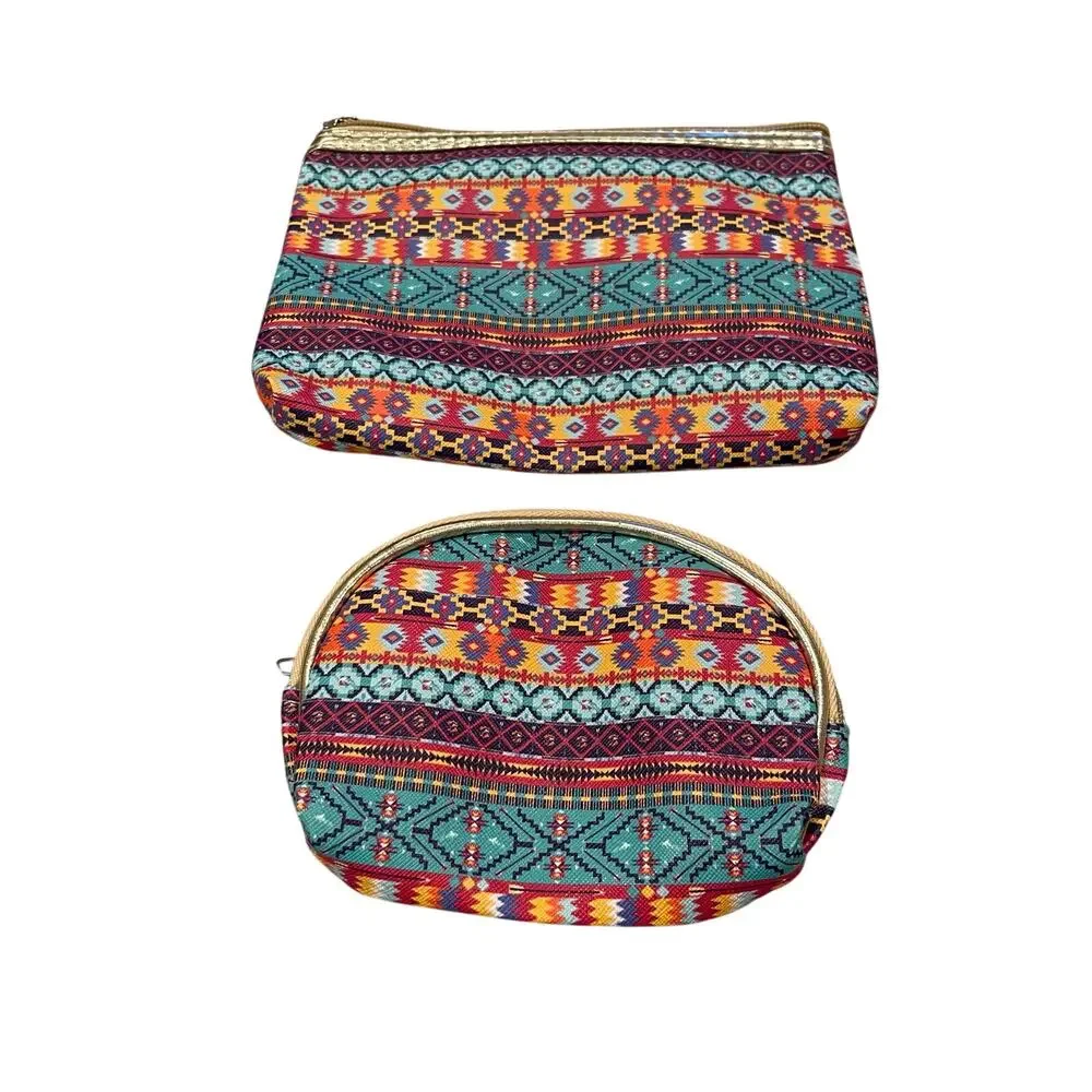 Assorted Brands Striped Aztec Print Pouch Set